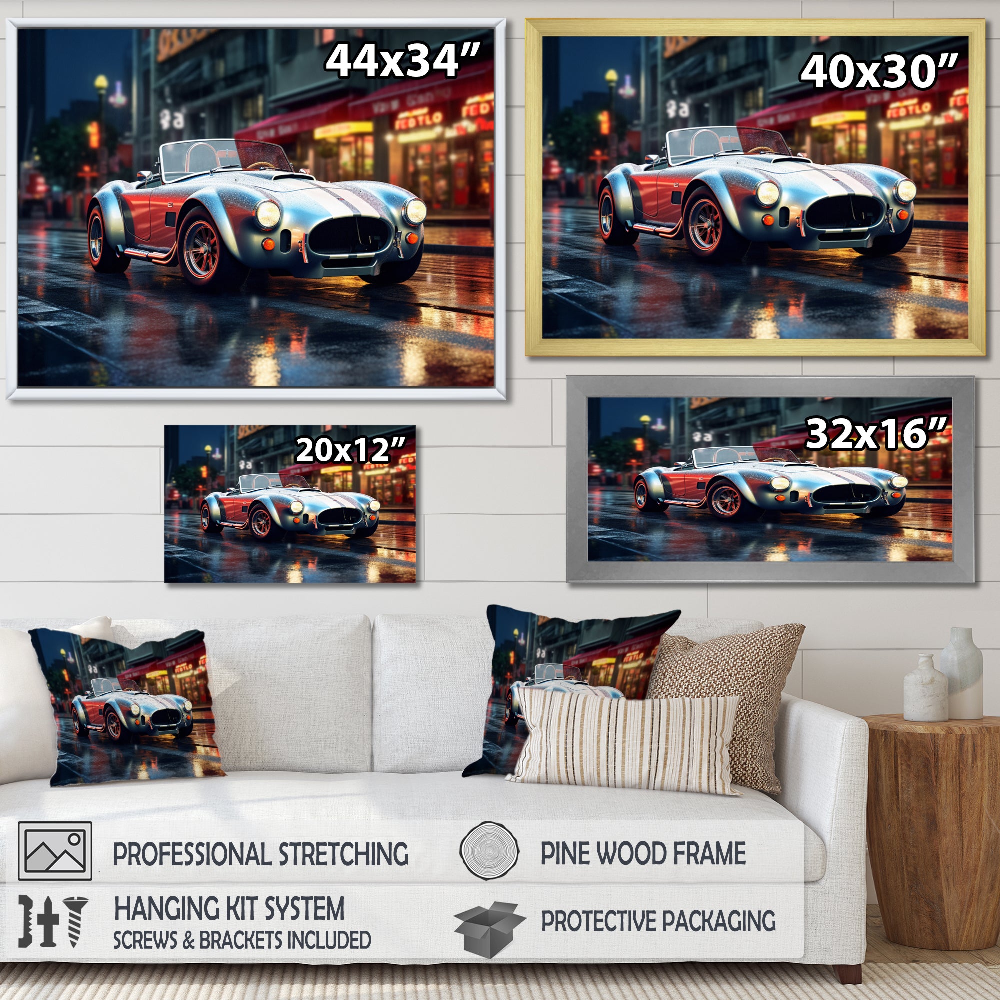 Classics Cobra Car At Night I - Car Old American Canvas Wall Art
