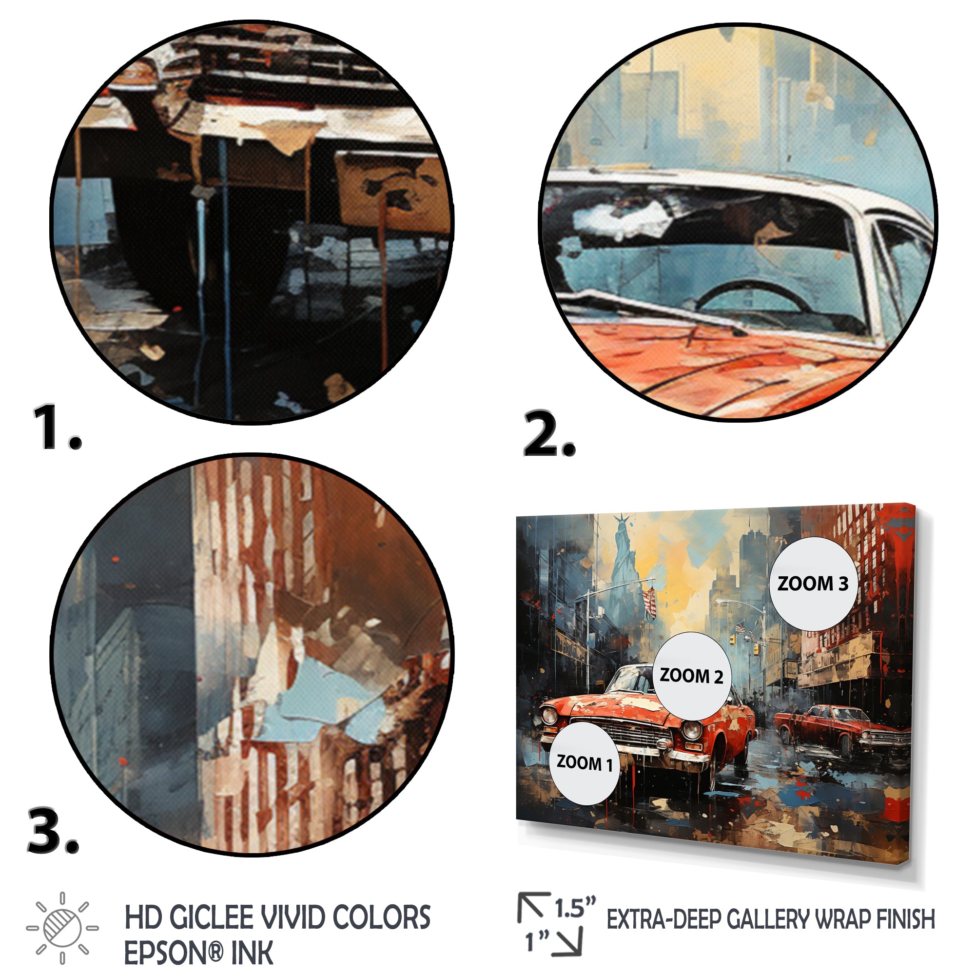 Vintage Car Collage - Cars Retro Canvas Wall Art