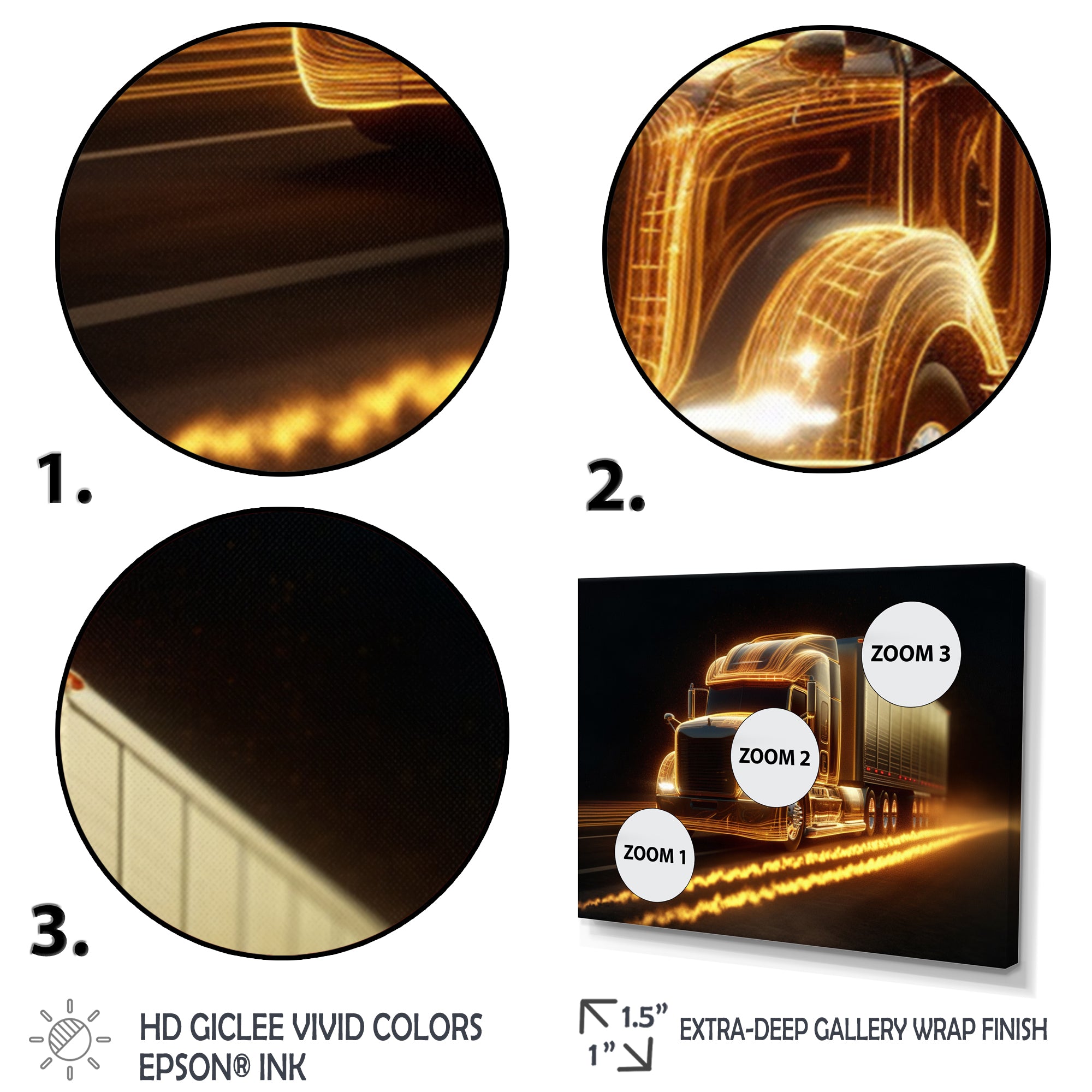 Yellow Neon Semi Truck - Neon Car Canvas Wall Art