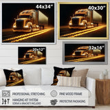 Yellow Neon Semi Truck - Neon Car Canvas Wall Art