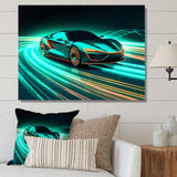 Teal Neon Exotic Car I - Neon Car Canvas Wall Art
