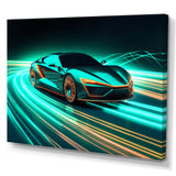 Teal Neon Exotic Car I - Neon Car Canvas Wall Art