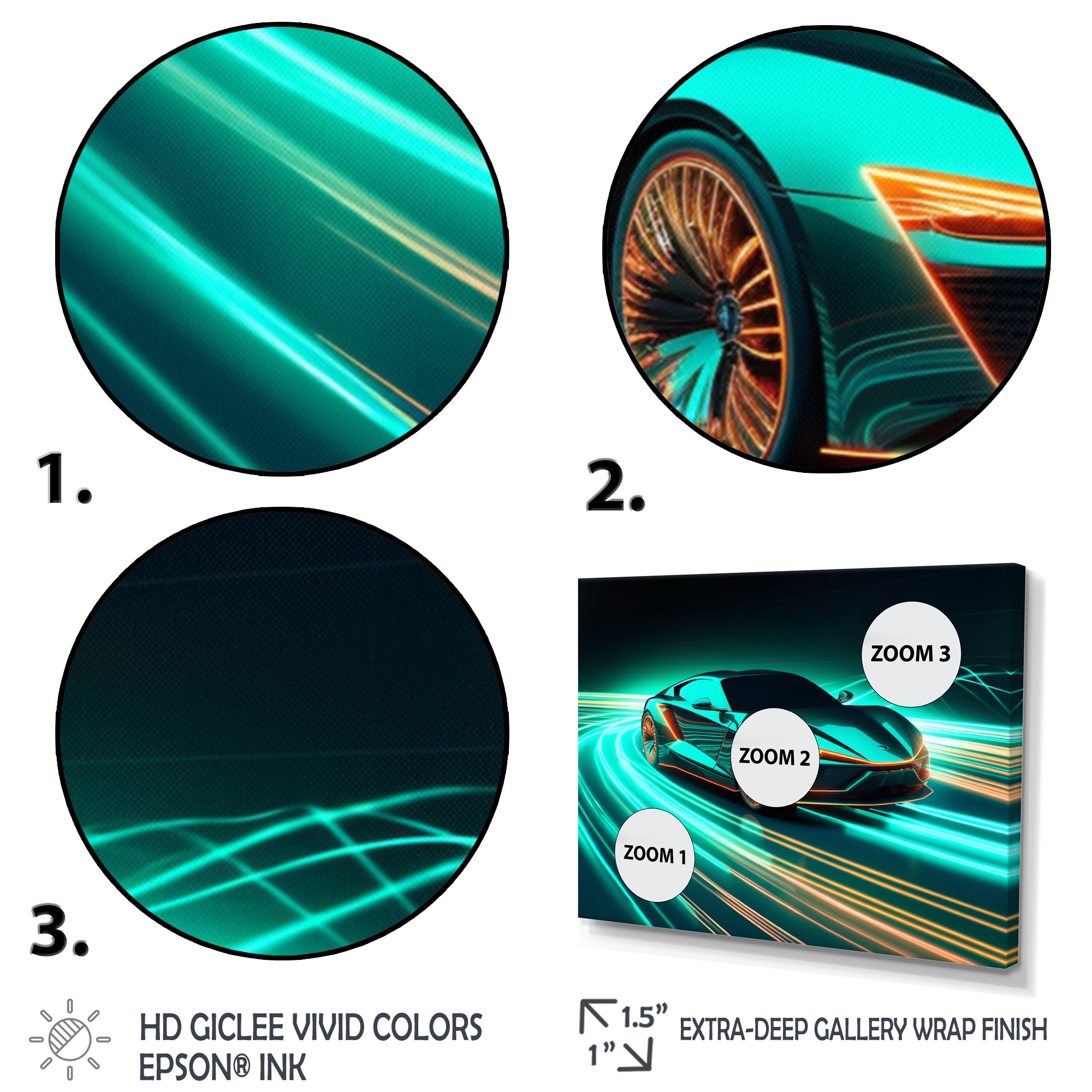 Teal Neon Exotic Car I - Neon Car Canvas Wall Art