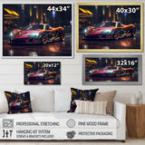 Exotic Car In The Neon Streets I - Neon Car Canvas Wall Art