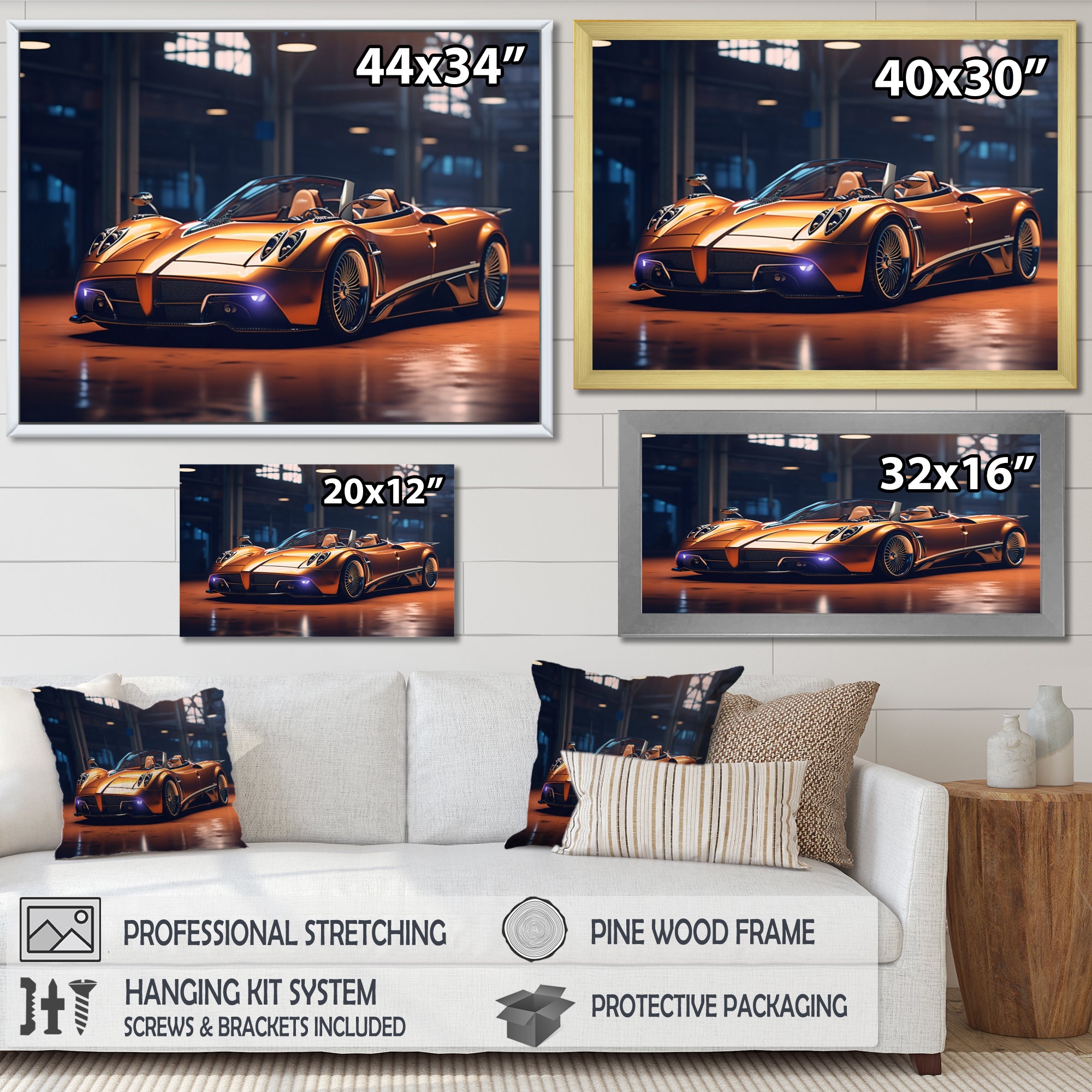 Neon Italian Exotic Car - Neon Car Canvas Wall Art
