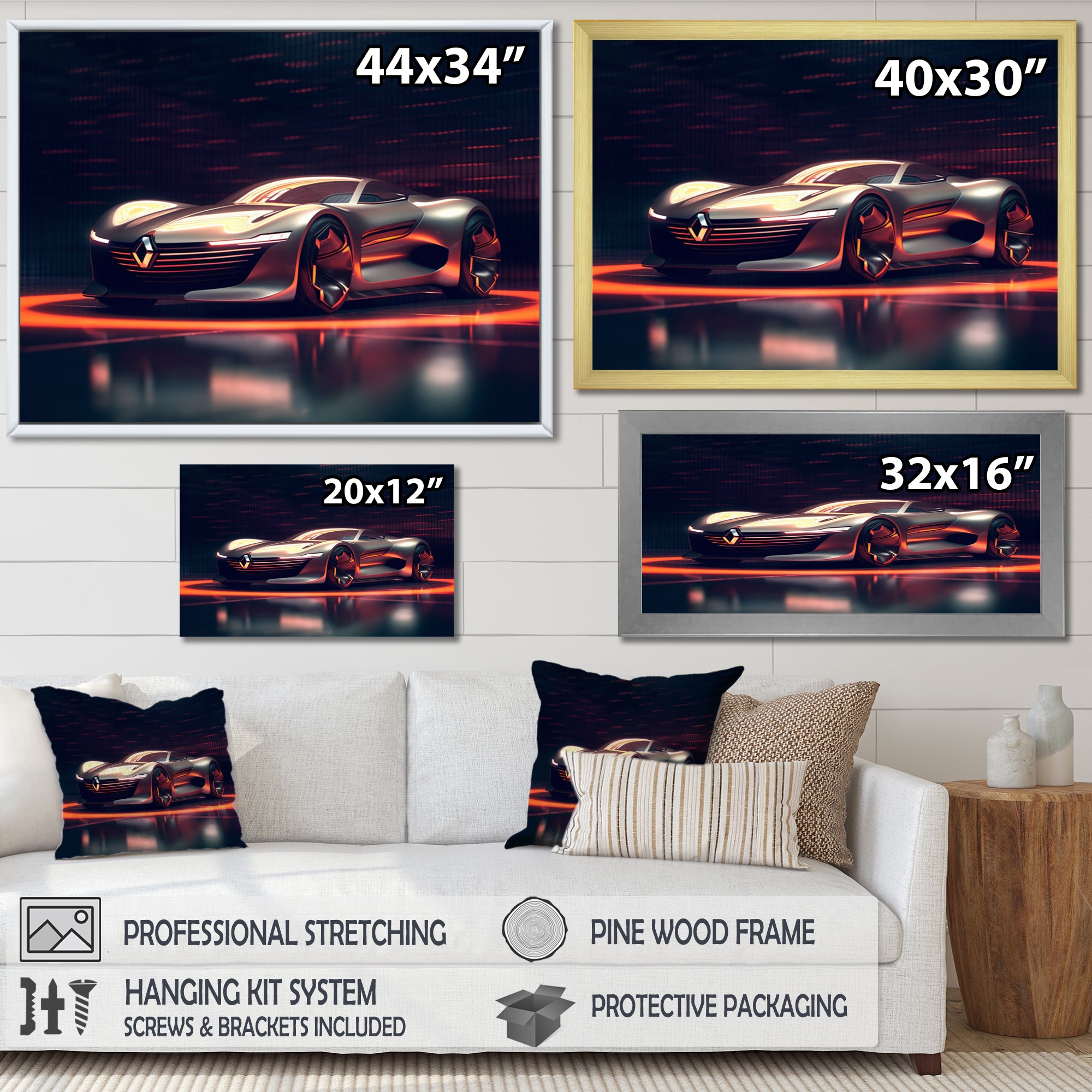 Neon French Exotic Car I - Neon Car Canvas Wall Art
