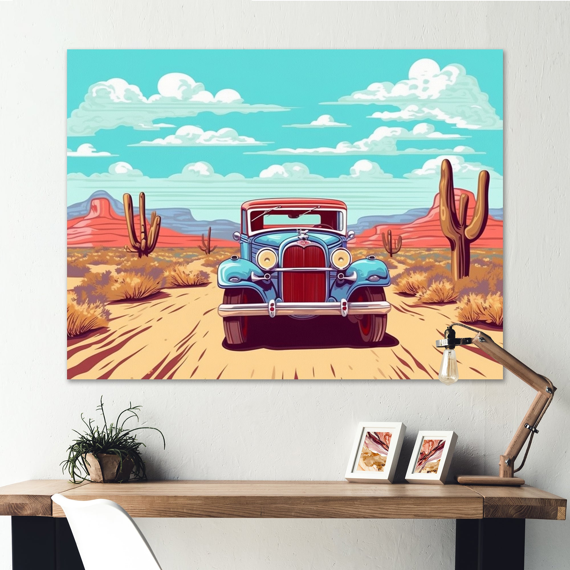 Old American Car In Nevada I - Car Old American Canvas Wall Art