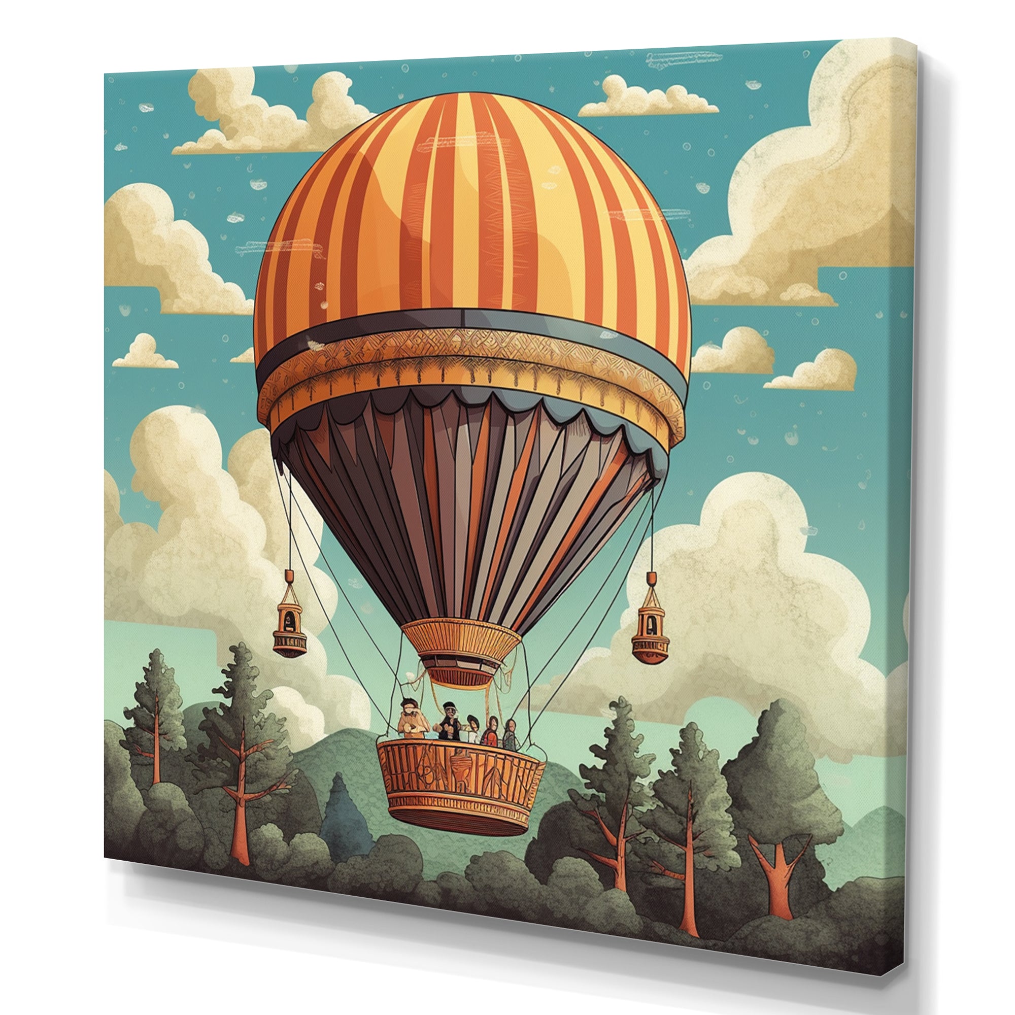 Vintage Hot Air Ballon Landscape I - Hot Air Balloon Canvas Wall Art