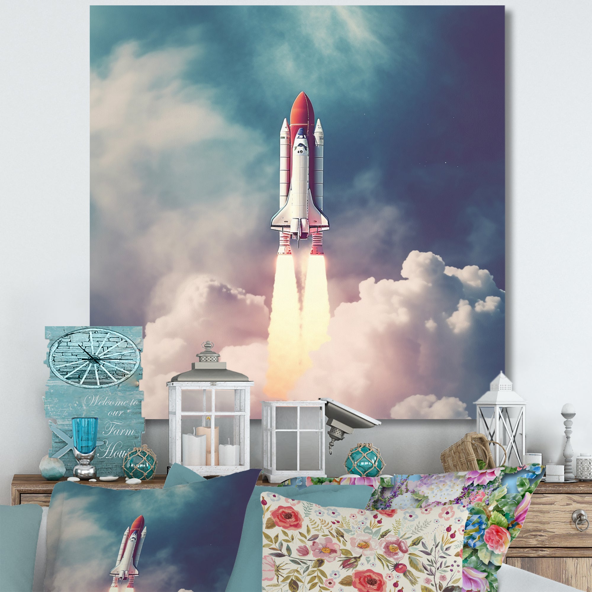Space Ship Taking Off I - Space Shuttle Canvas Wall Art