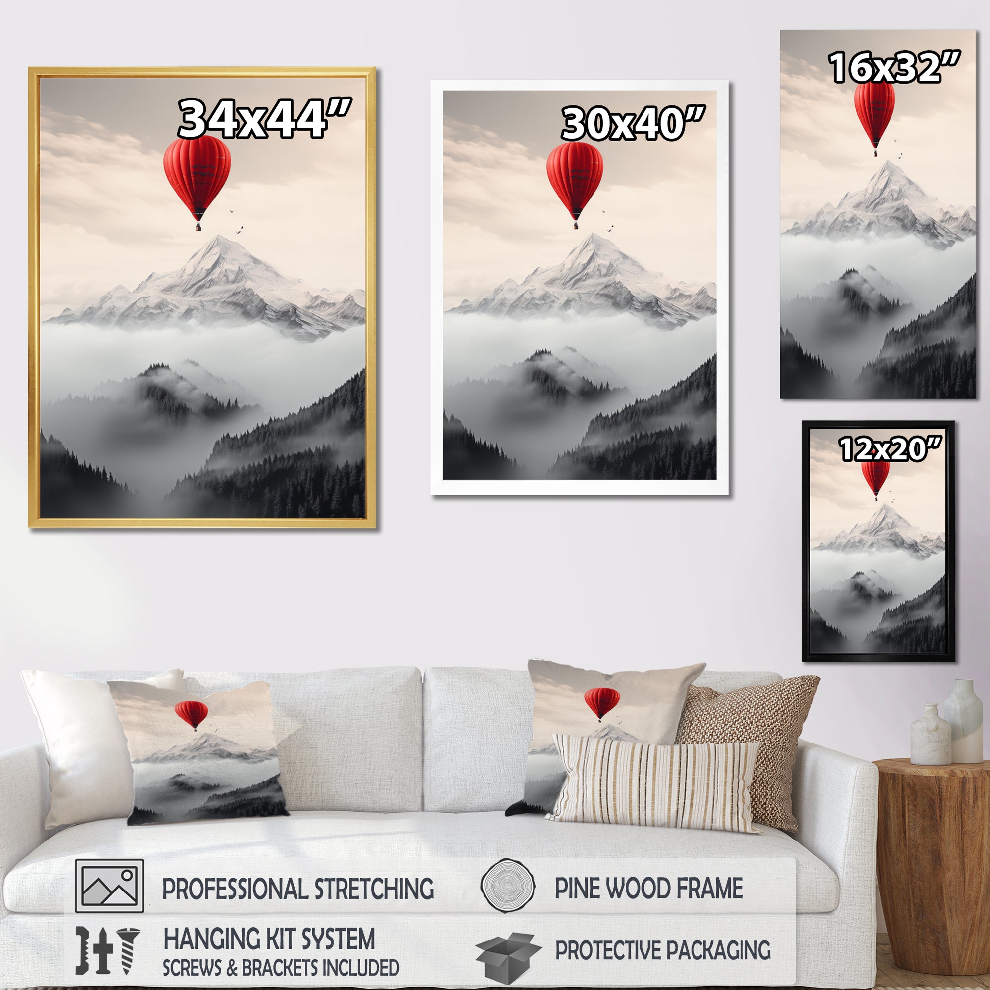 Hot Air Ballon In The Mountains I - Hot Air Balloon Canvas Wall Art