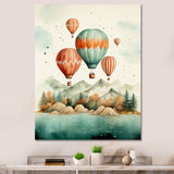Flying Over The Ocean In Hot Air Ballon - Hot Air Balloon Canvas Wall Art