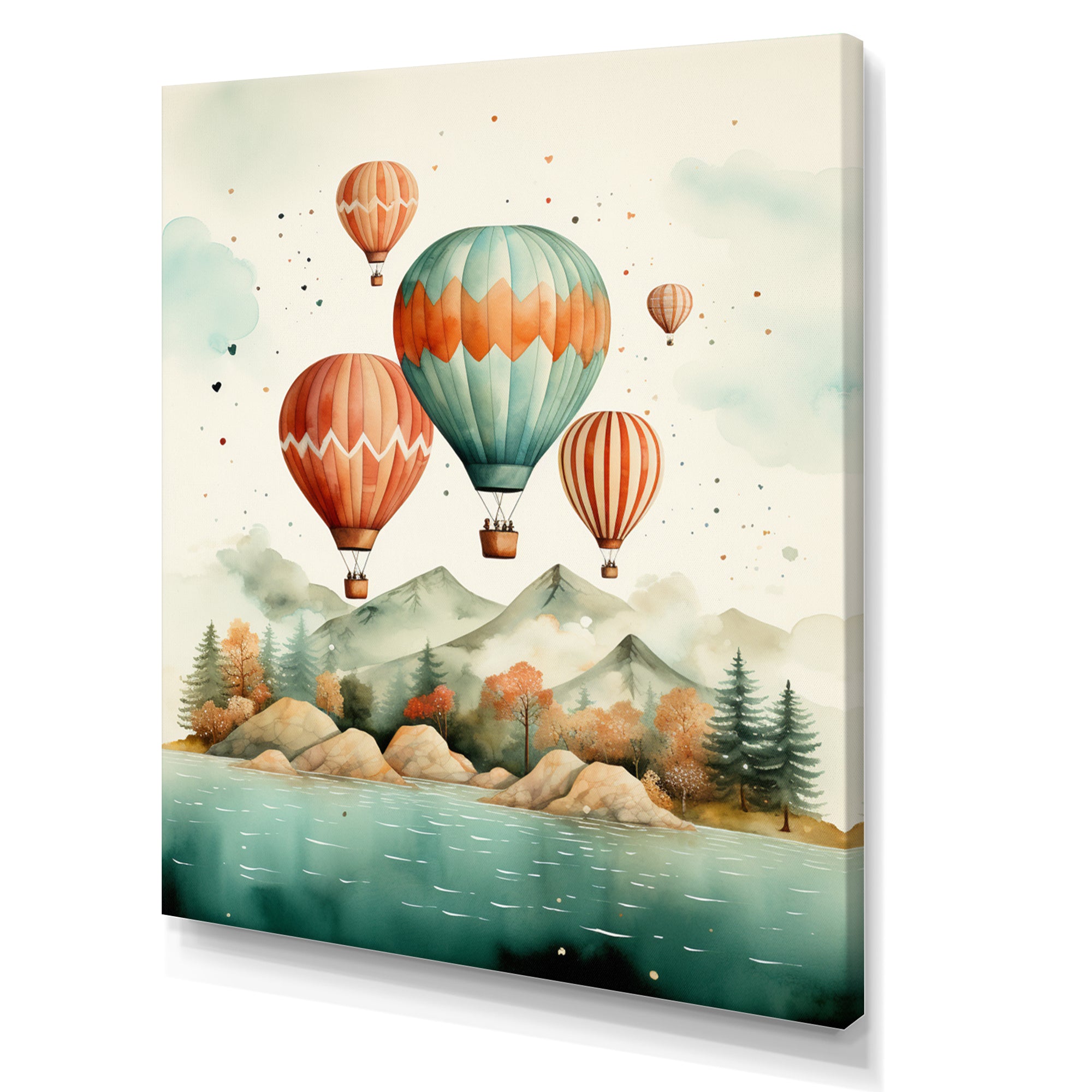 Flying Over The Ocean In Hot Air Ballon - Hot Air Balloon Canvas Wall Art