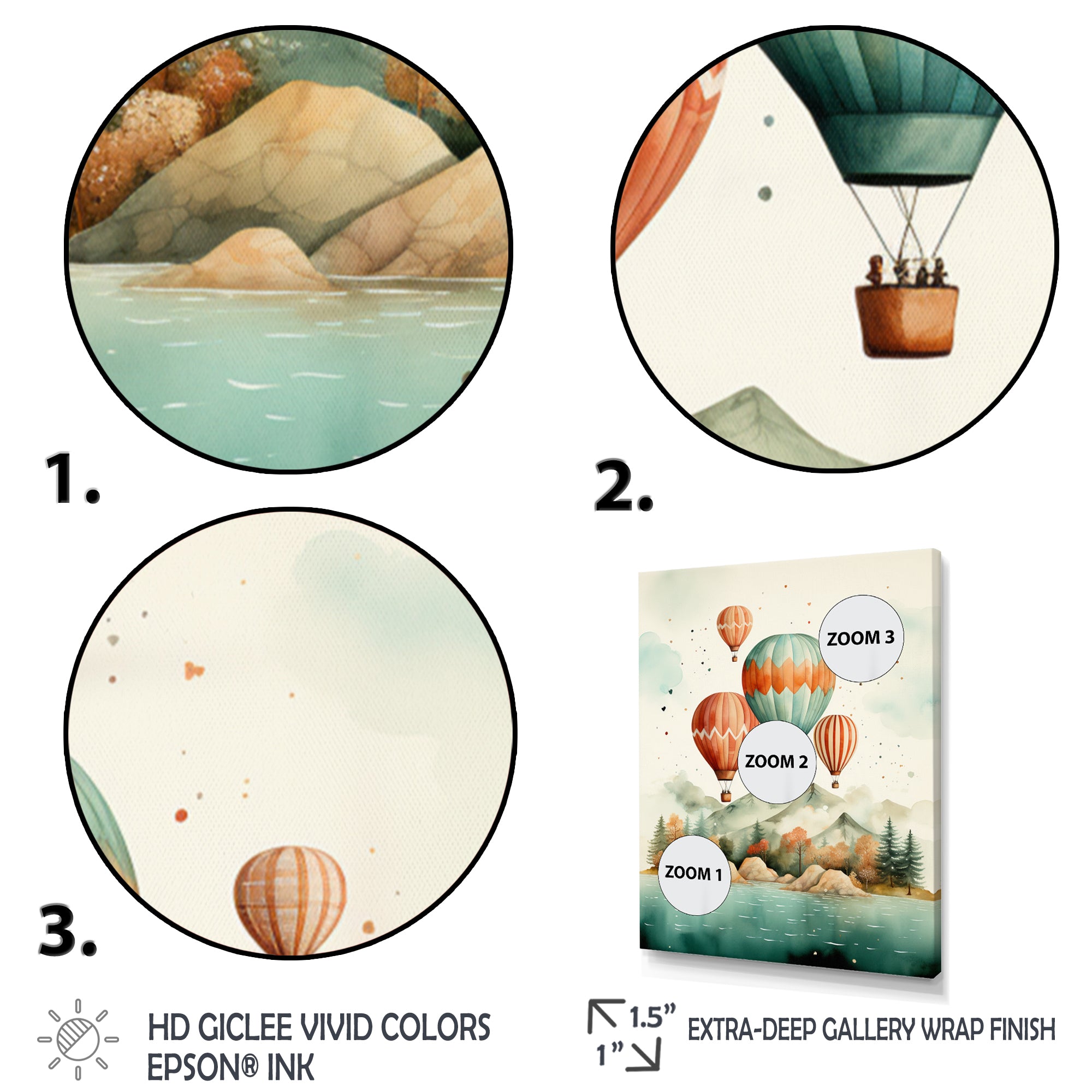 Flying Over The Ocean In Hot Air Ballon - Hot Air Balloon Canvas Wall Art