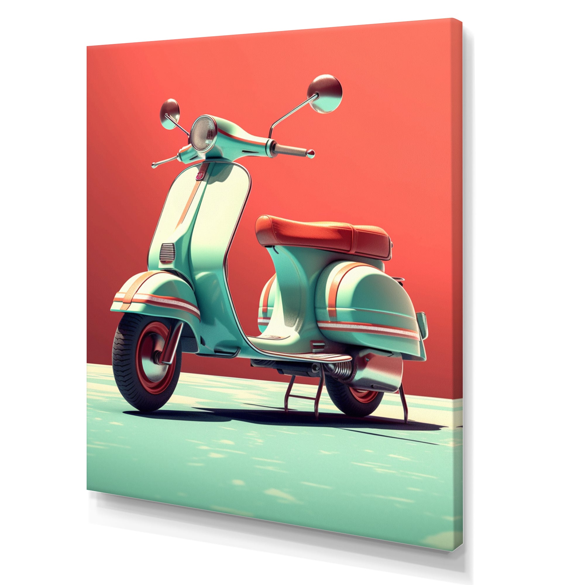 Coral Teal Scooter Display I - Scooter Canvas Wall Art
