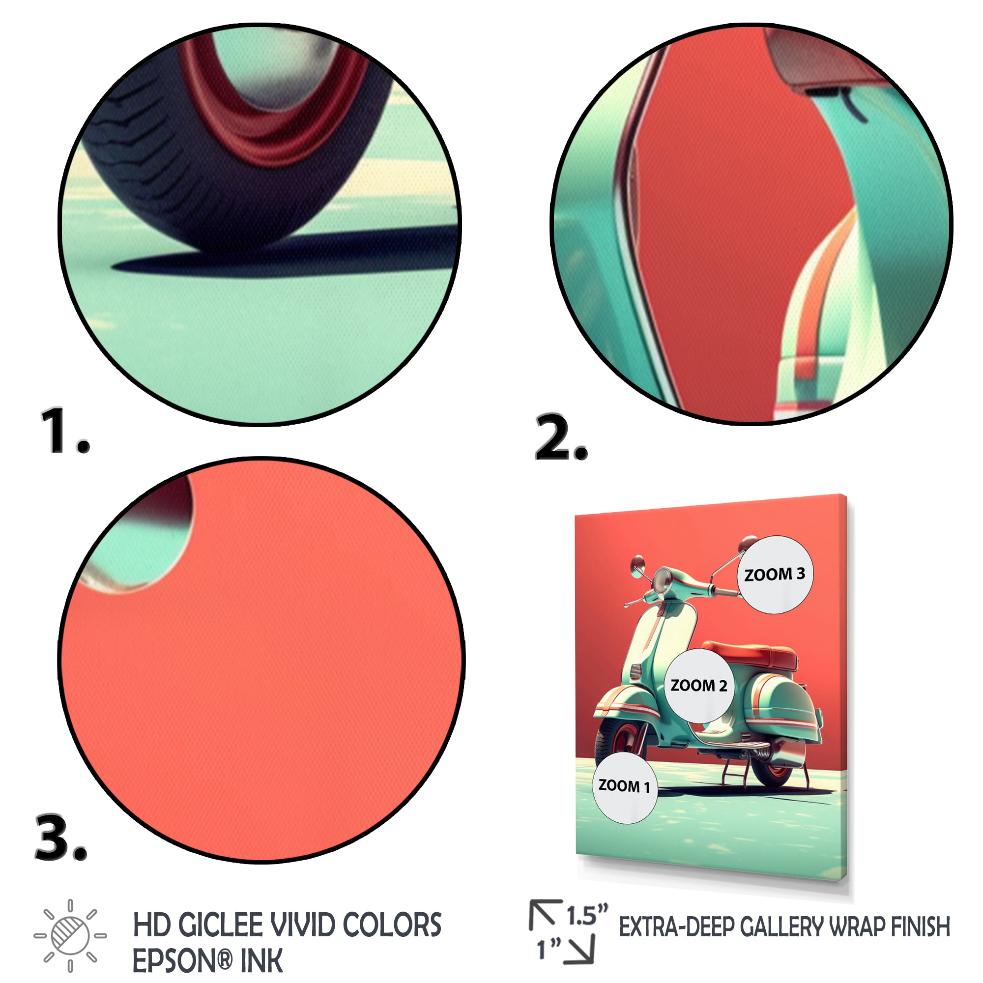 Coral Teal Scooter Display I - Scooter Canvas Wall Art