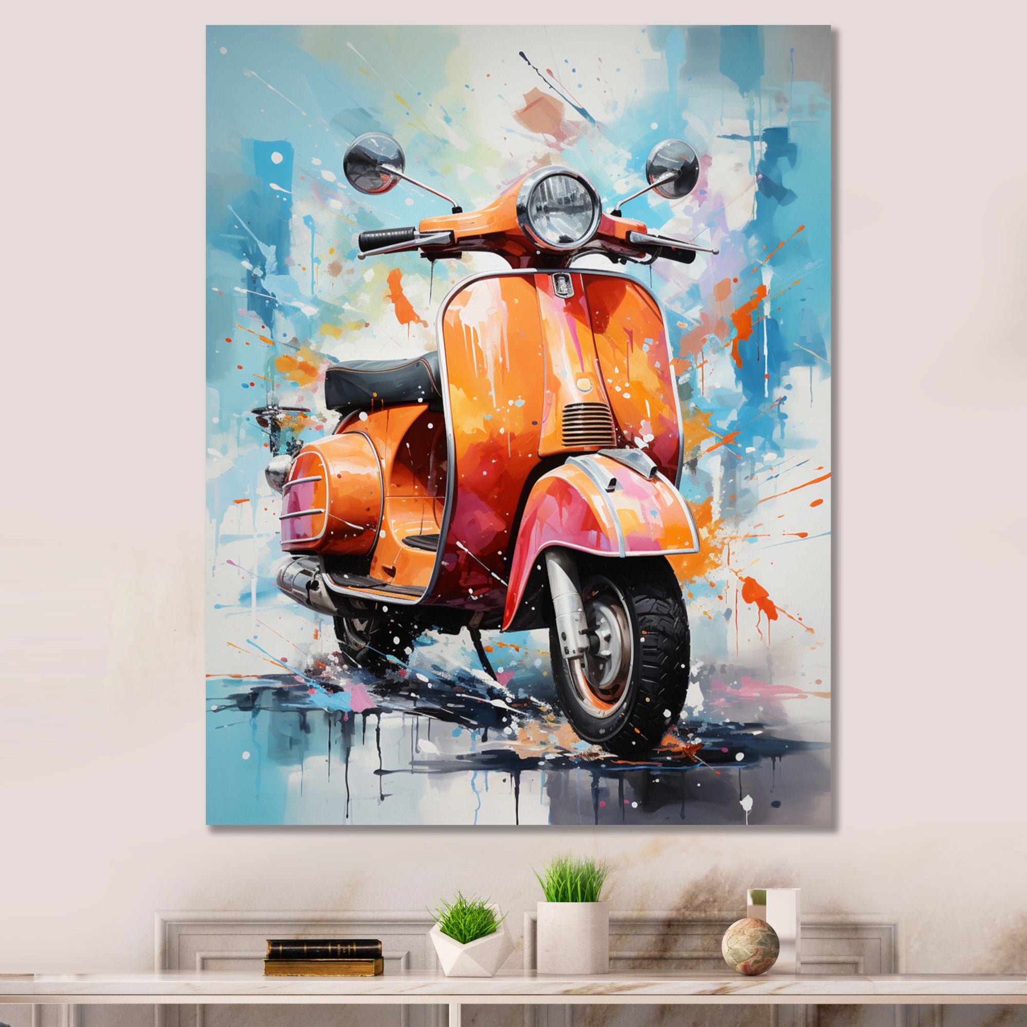 Coral Teal Scooter Display Graphite I - Scooter Canvas Wall Art