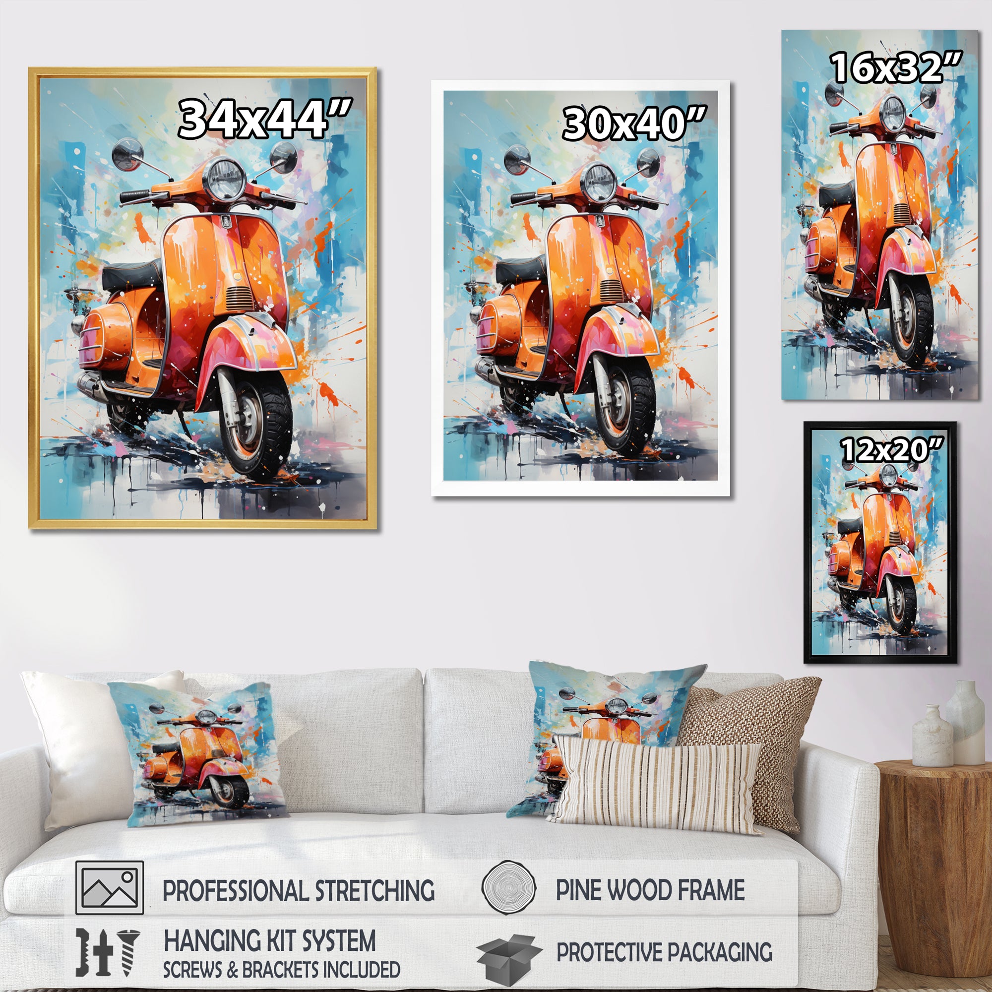 Coral Teal Scooter Display Graphite I - Scooter Canvas Wall Art