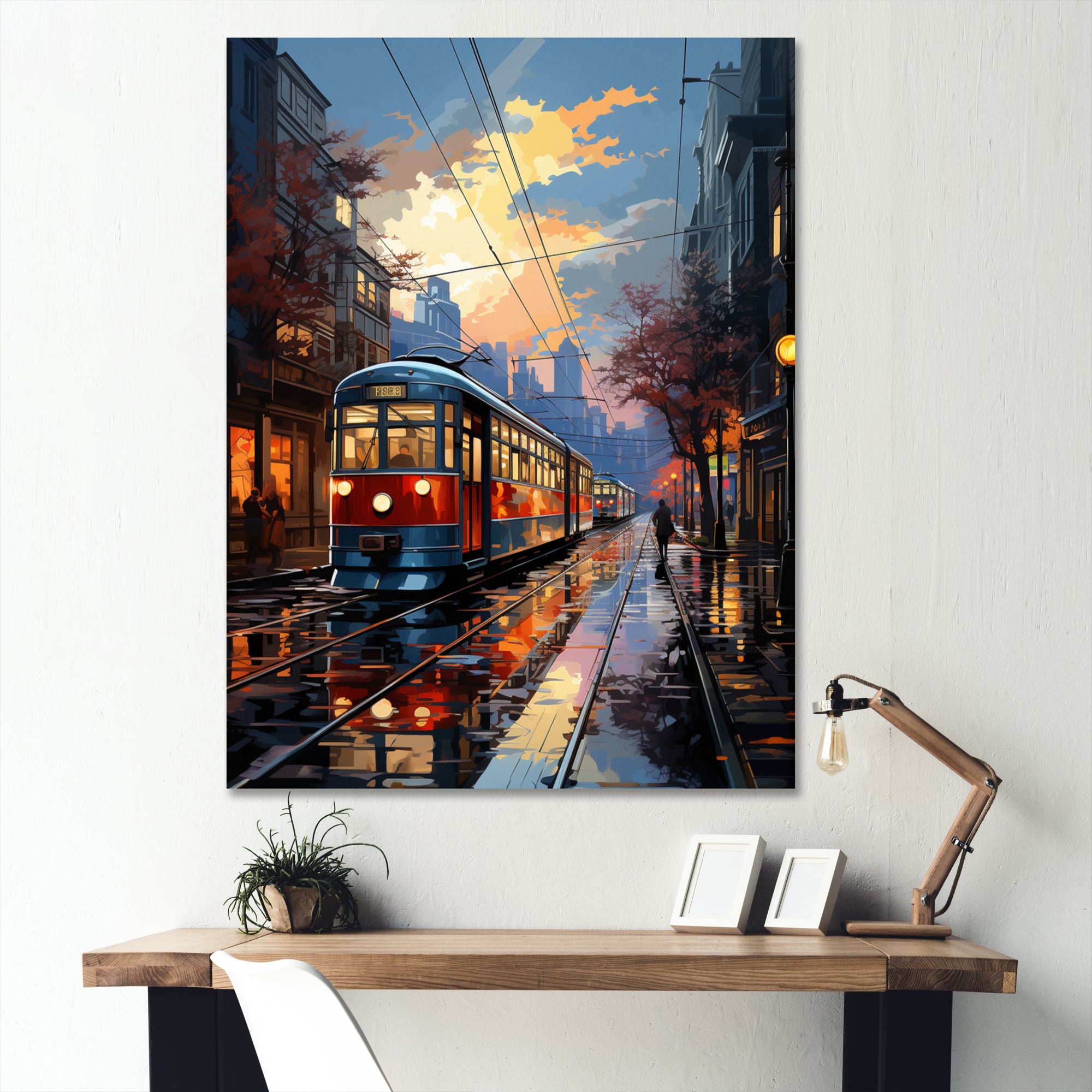 City Trains At Night - Train Canvas Wall Art