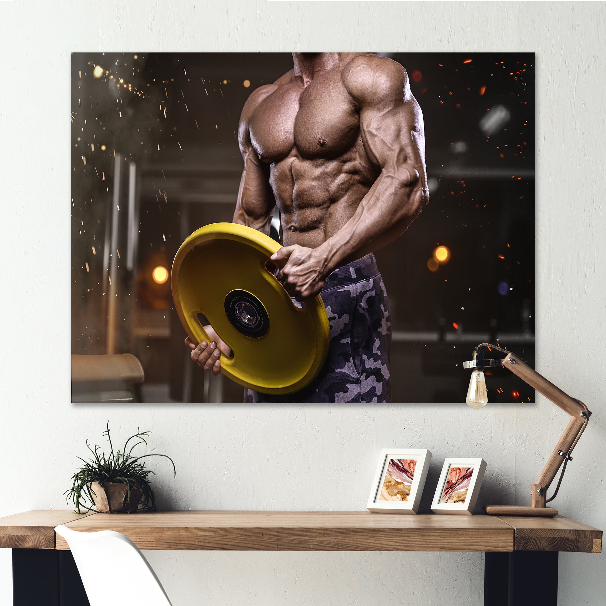 Pumping Up Muscles Dumbbells - Aerobic & Bodybuilding Canvas Wall Art