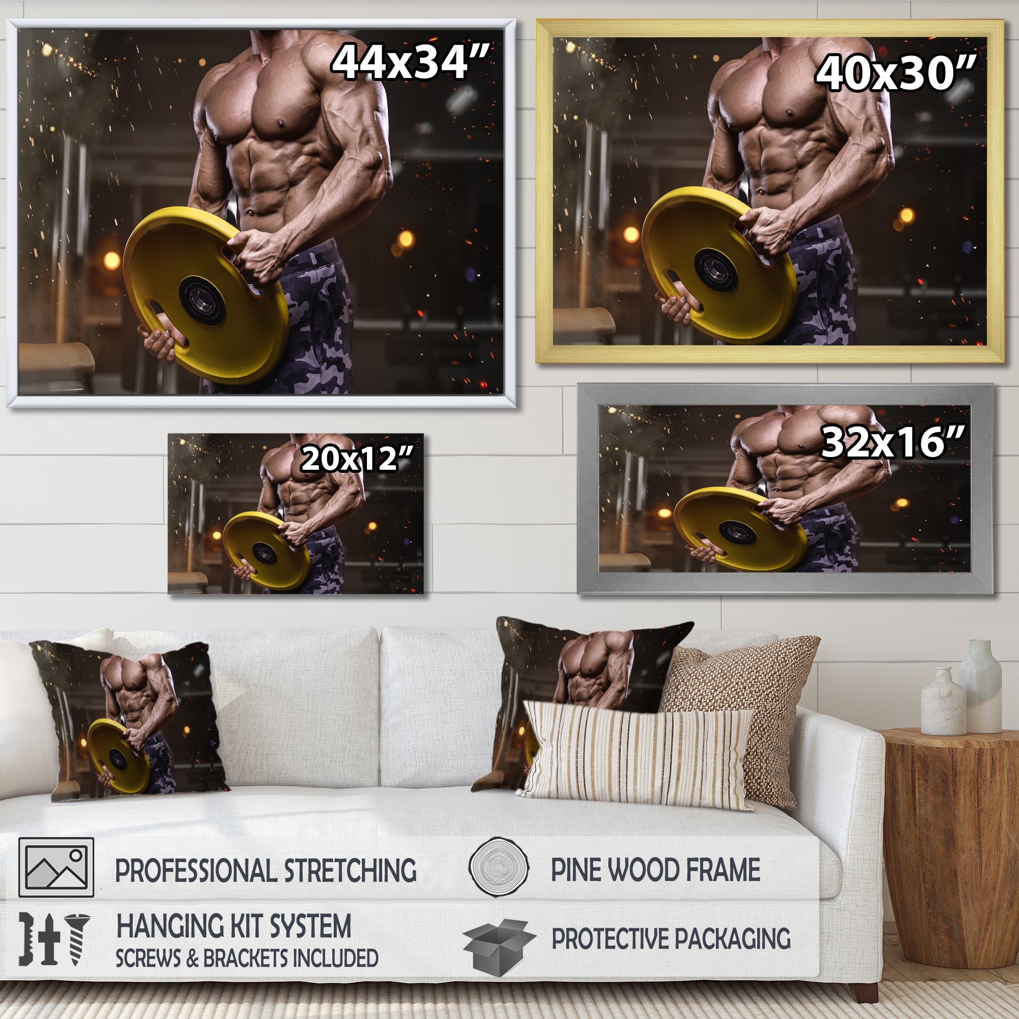 Pumping Up Muscles Dumbbells - Aerobic & Bodybuilding Canvas Wall Art