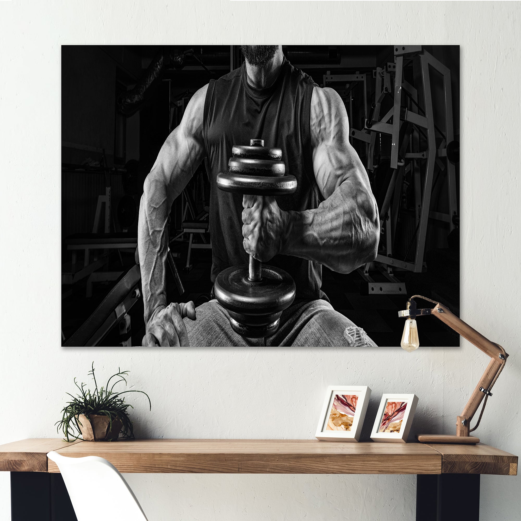 Black And White Dumbbell Gym - Aerobic & Bodybuilding Canvas Wall Art