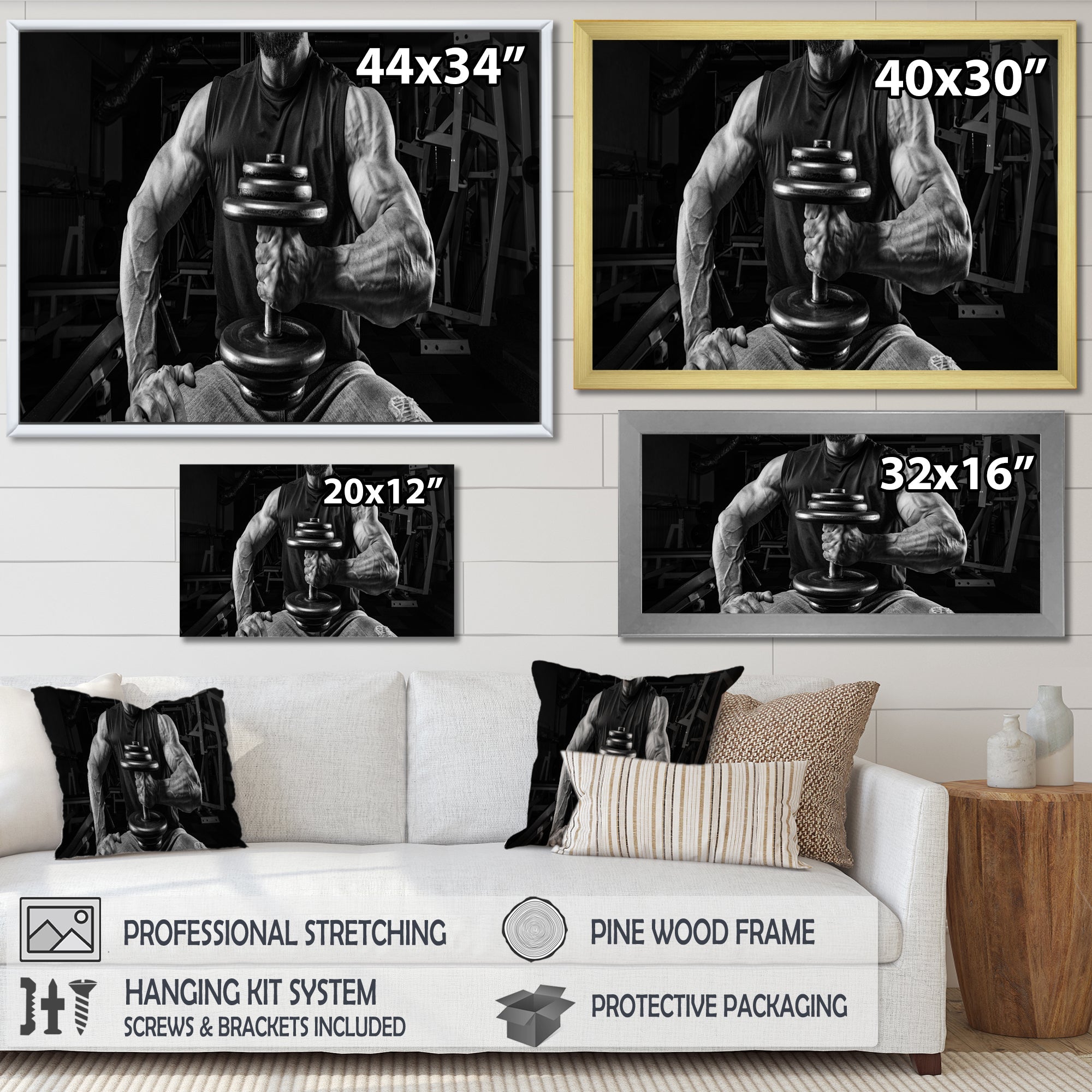 Black And White Dumbbell Gym - Aerobic & Bodybuilding Canvas Wall Art