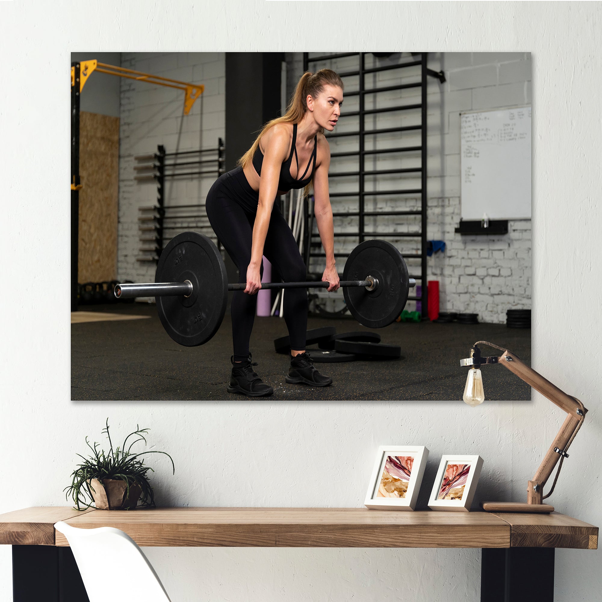 Woman Training Gym Full Shot - Aerobic & Bodybuilding Canvas Wall Art