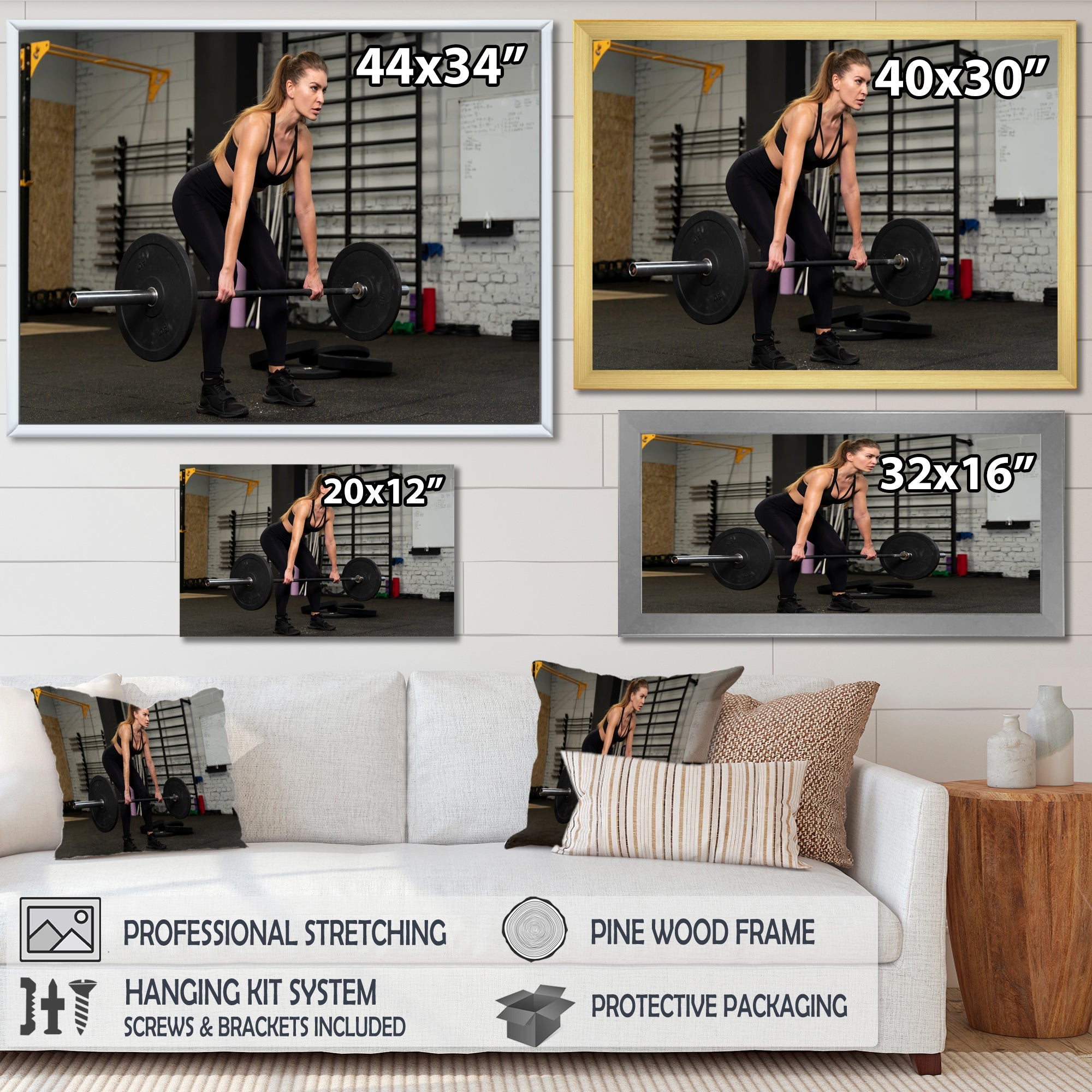 Woman Training Gym Full Shot - Aerobic & Bodybuilding Canvas Wall Art