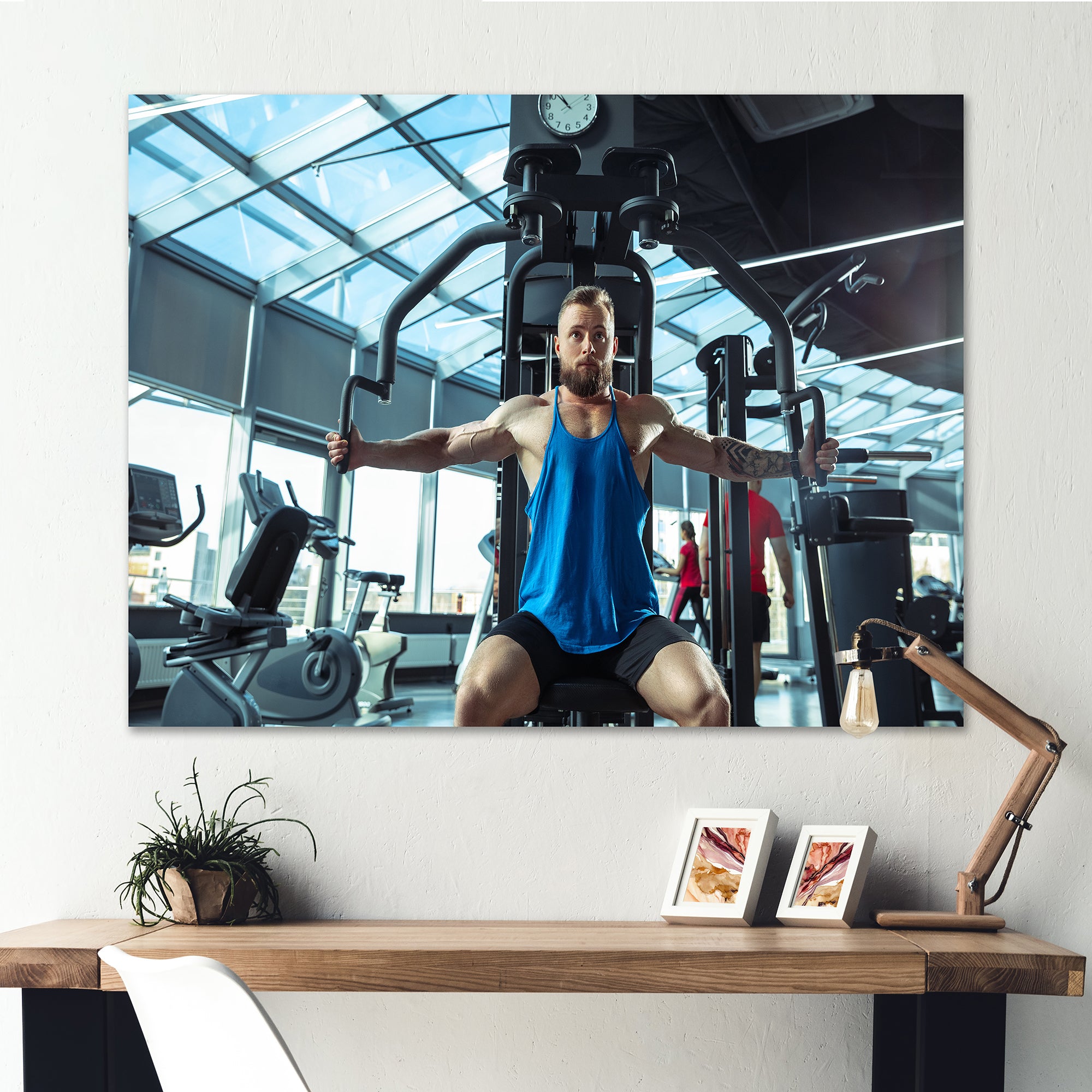 Caucasian Doing Strength Exercises - Aerobic & Bodybuilding Canvas Wall Art