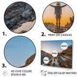 Woman Enjoying Coast Basque Sunset - Aerobic & Bodybuilding Canvas Wall Art