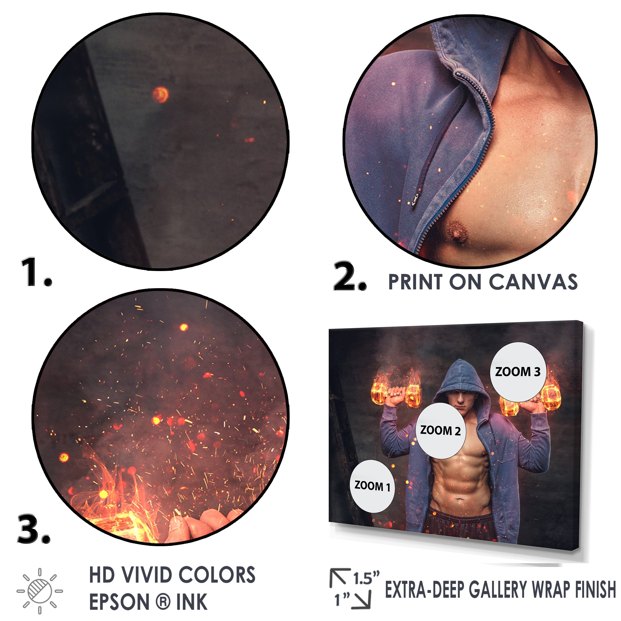 Builder Holds Burning Dumbbells - Aerobic & Bodybuilding Canvas Wall Art