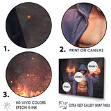 Builder Holds Burning Dumbbells - Aerobic & Bodybuilding Canvas Wall Art