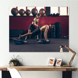 Athletic Man Woman With Dumbbells - Aerobic & Bodybuilding Canvas Wall Art