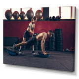 Athletic Man Woman With Dumbbells - Aerobic & Bodybuilding Canvas Wall Art