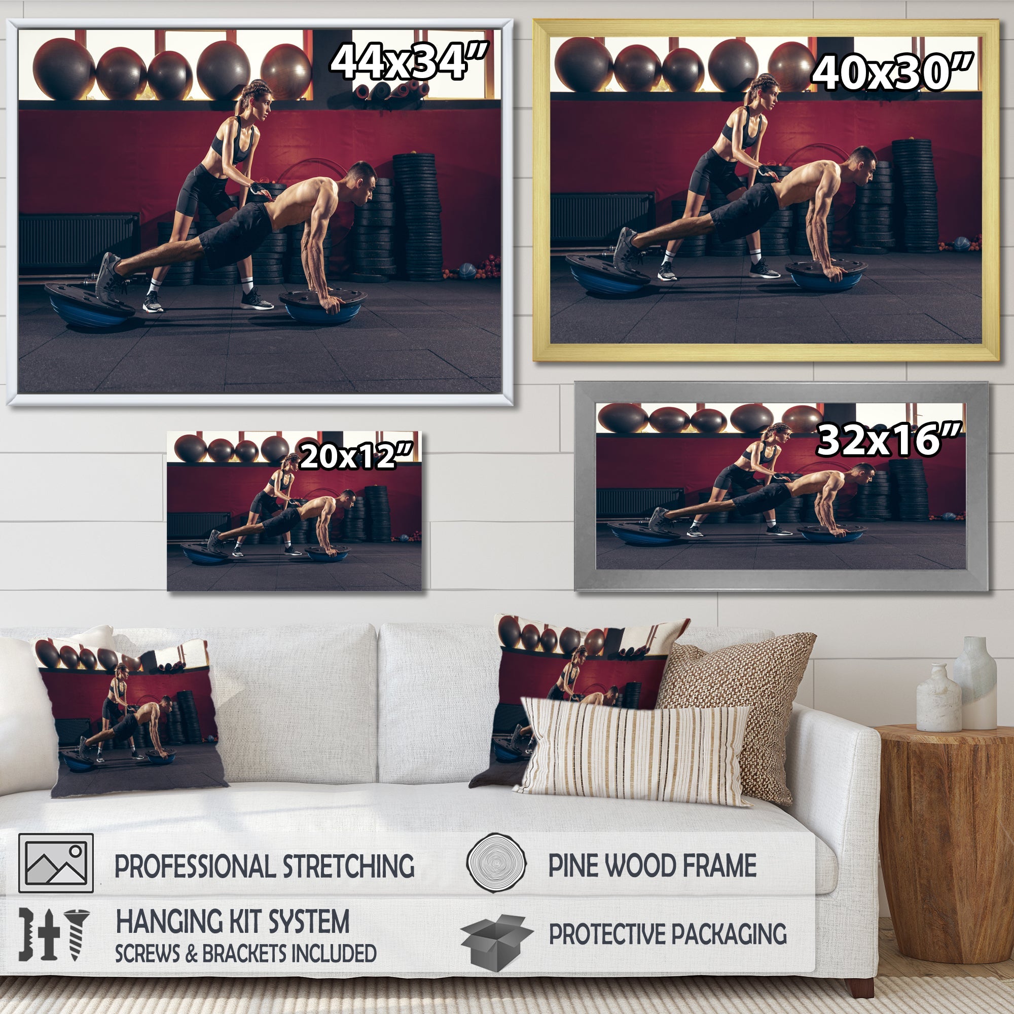 Athletic Man Woman With Dumbbells - Aerobic & Bodybuilding Canvas Wall Art