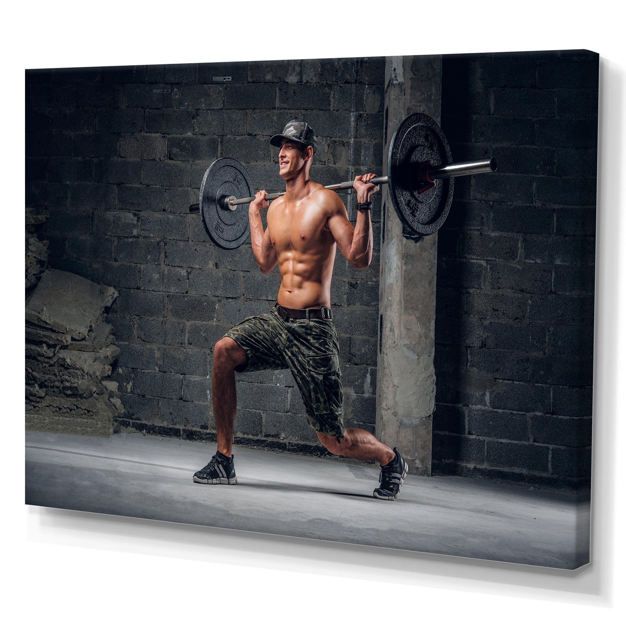 Man Is Doing Lunge With Barbell - Aerobic & Bodybuilding Canvas Wall Art