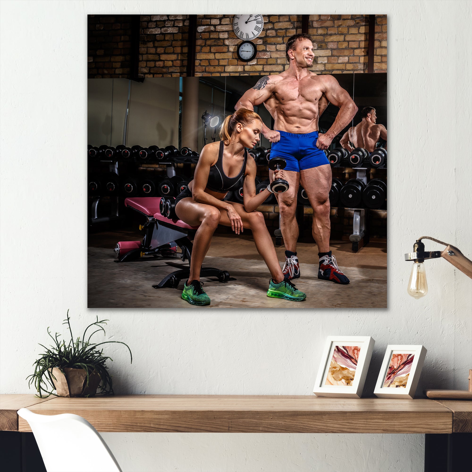 Sports Couple Is Working Out Gym - Aerobic & Bodybuilding Canvas Wall Art