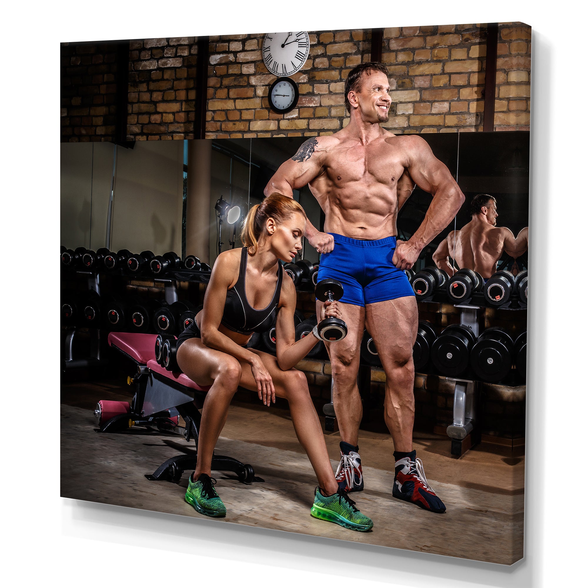Sports Couple Is Working Out Gym - Aerobic & Bodybuilding Canvas Wall Art