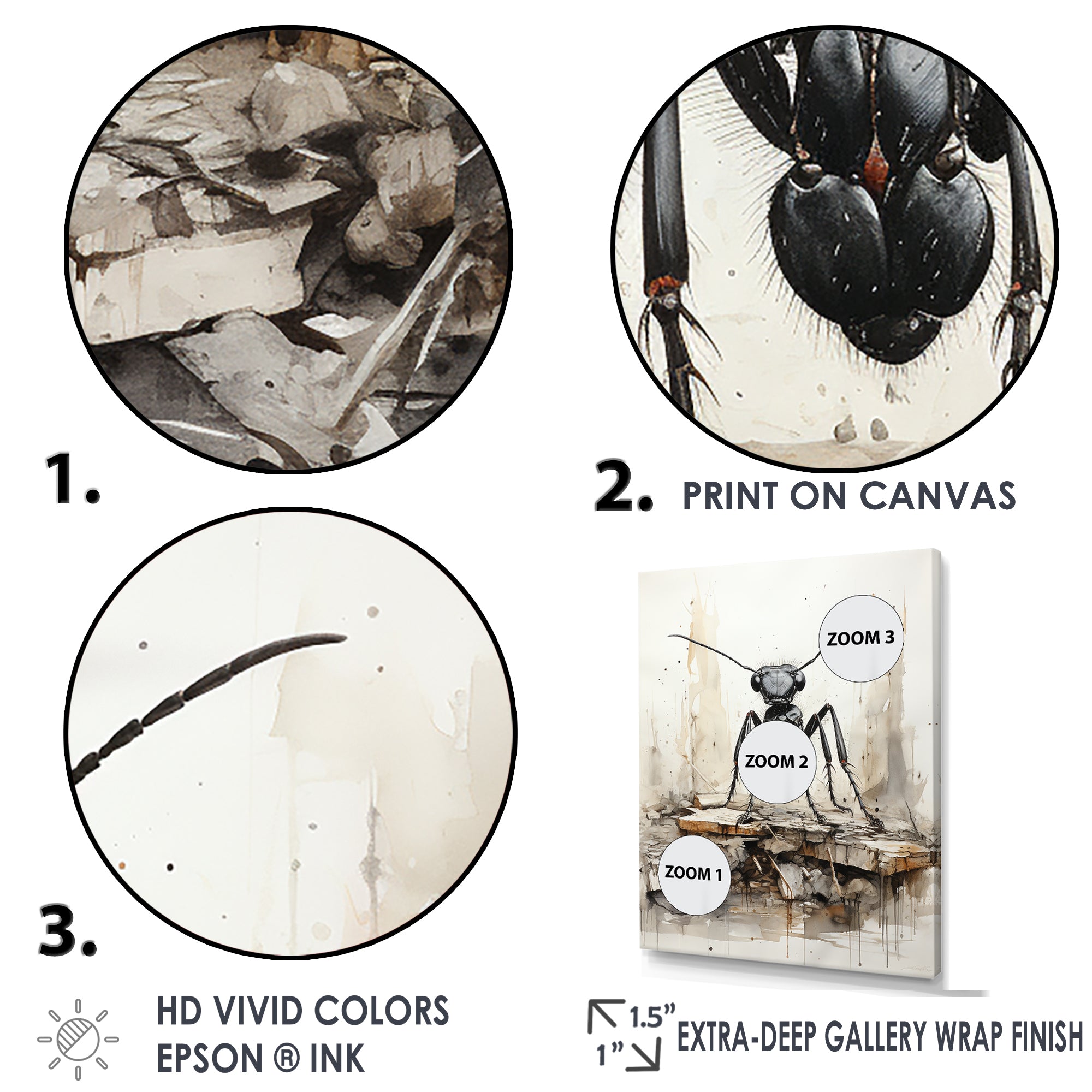 Minimalist March Charcoal Ant - Ant Home Decor Art