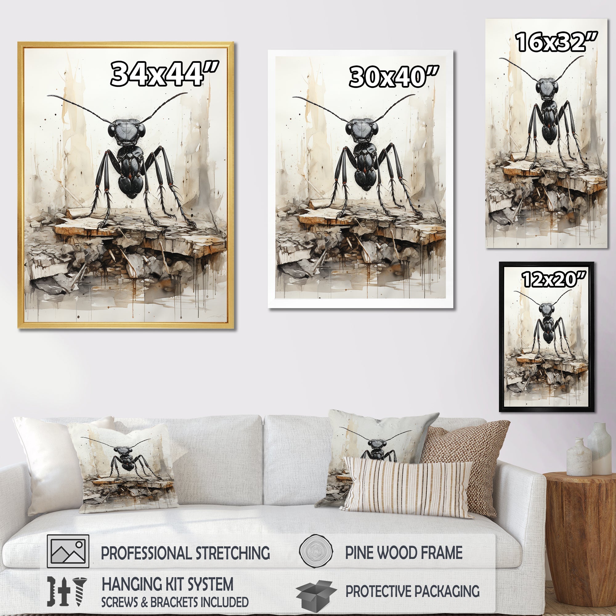 Minimalist March Charcoal Ant - Ant Home Decor Art