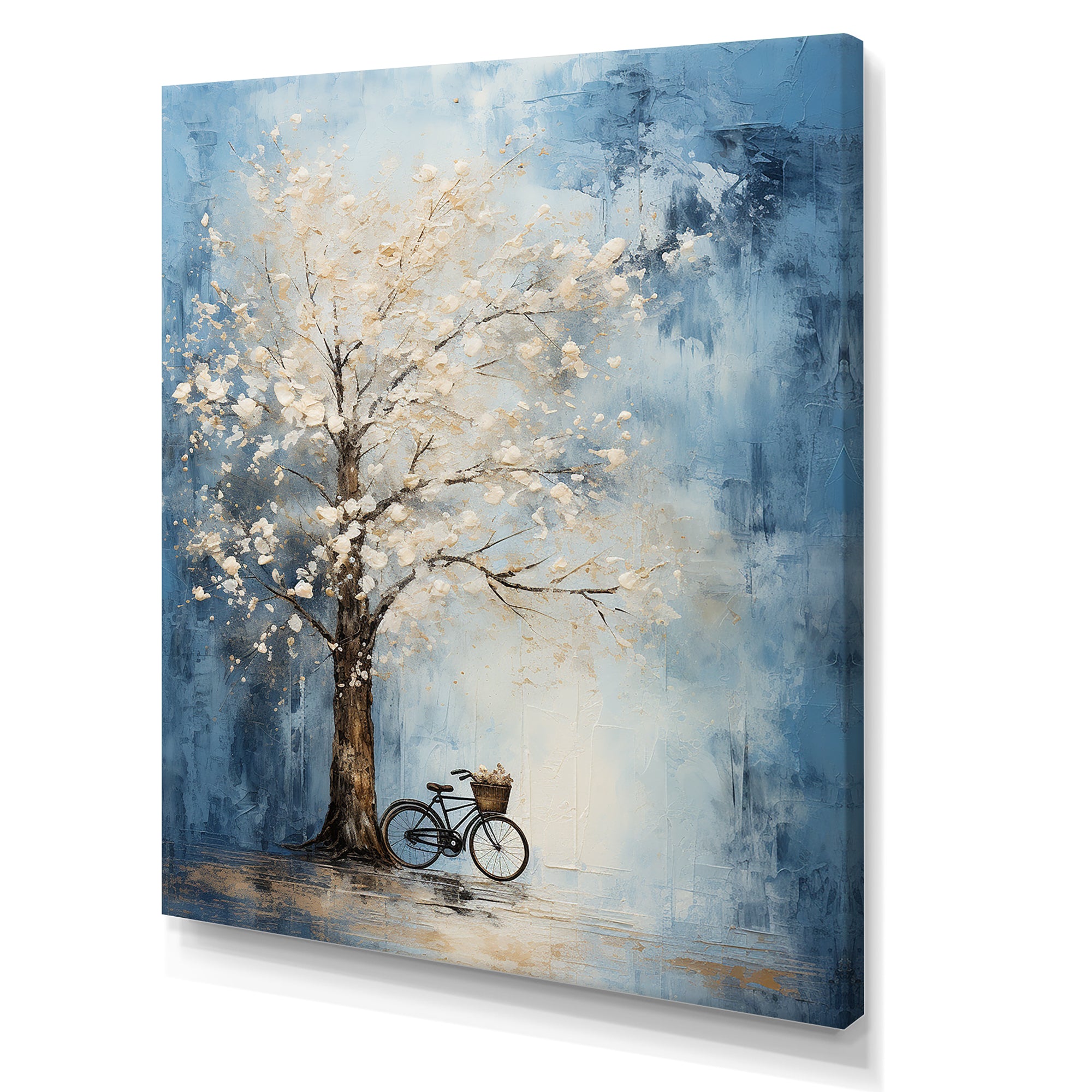 Indigo Intrigue White Tree - Bicycle Canvas Wall Art