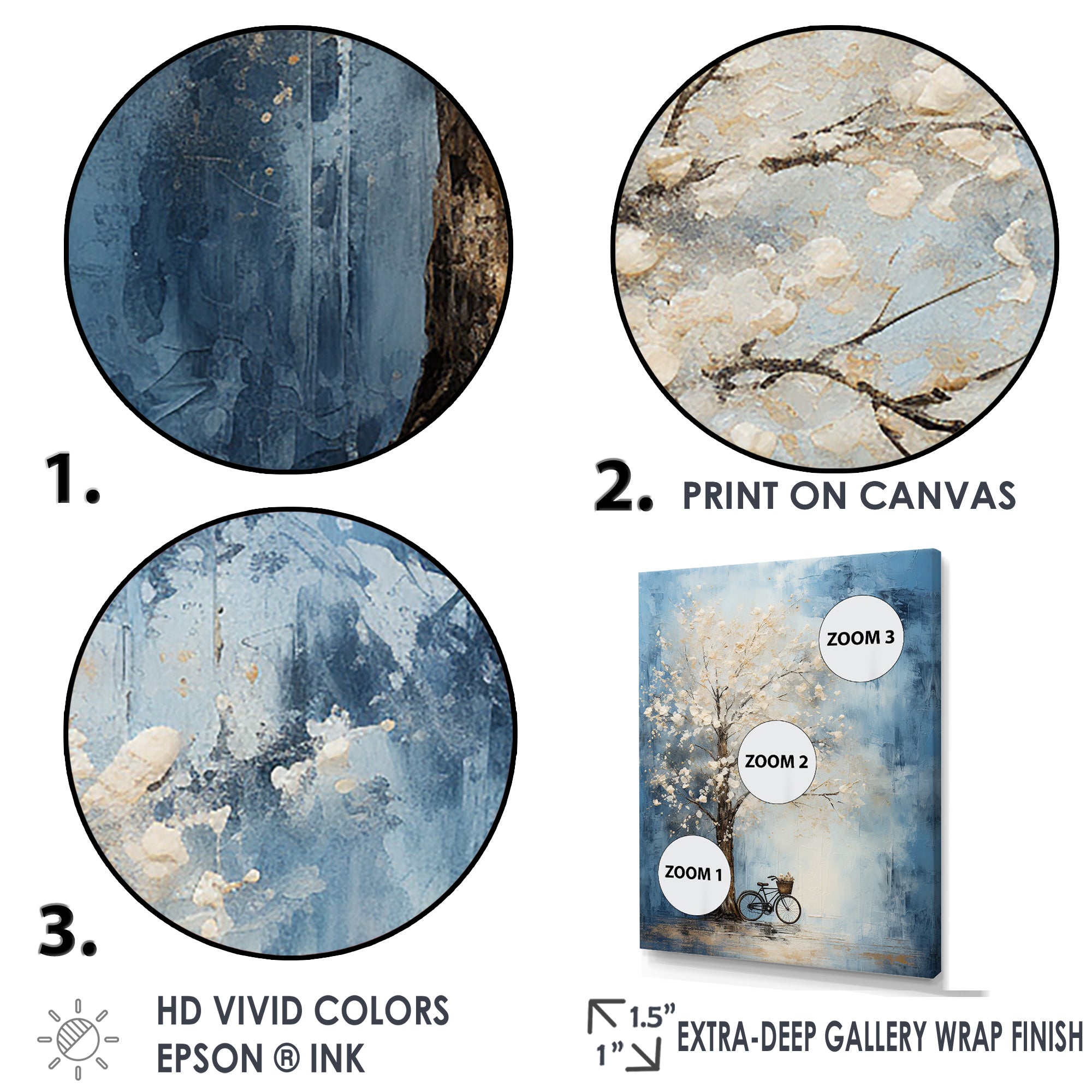 Indigo Intrigue White Tree - Bicycle Canvas Wall Art