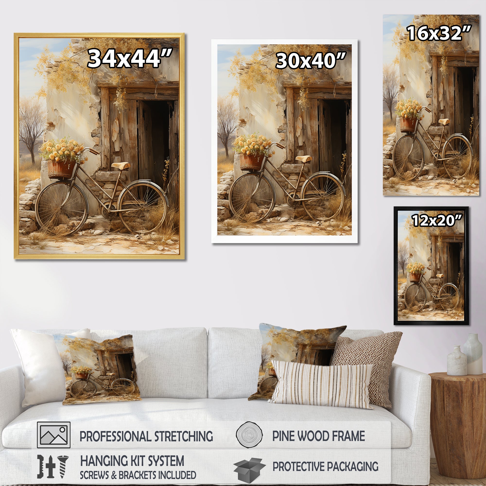 Olive Outing Vintage Bicycle - Bicycle Canvas Wall Art