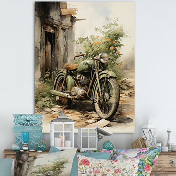 Olive Outing Vintage Motorbike - Bicycle Canvas Wall Art