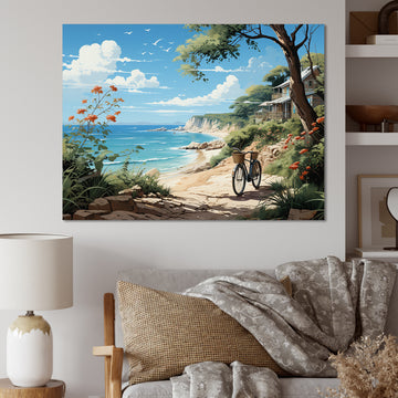 Turquoise Seaside Trek - Bicycle Canvas Wall Art
