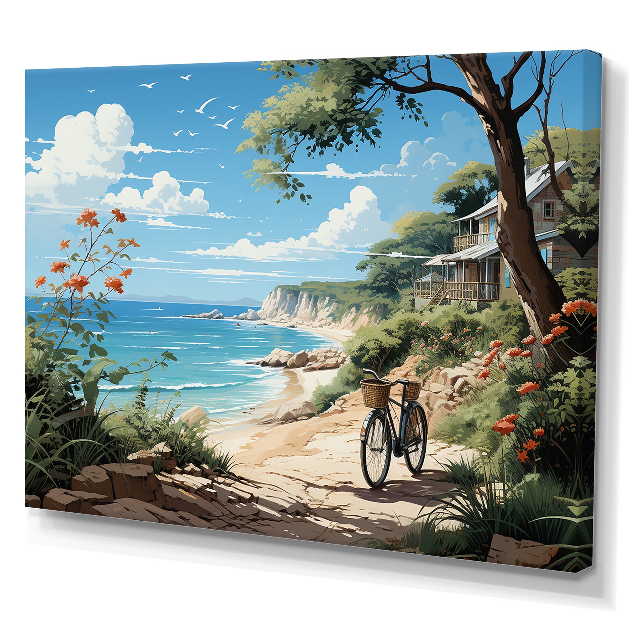 Turquoise Seaside Trek - Bicycle Canvas Wall Art