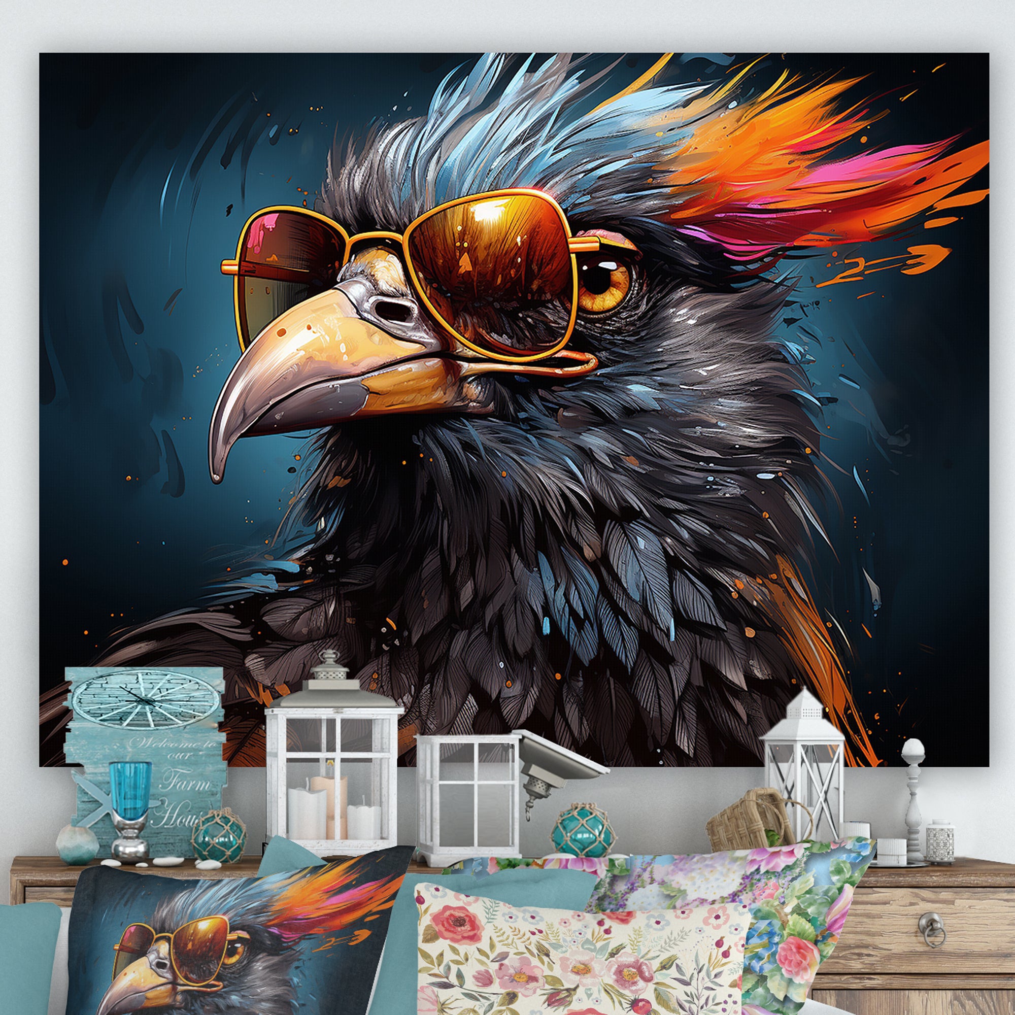 Cool Bird Abstract Aviators - Orange Bird Wall Art