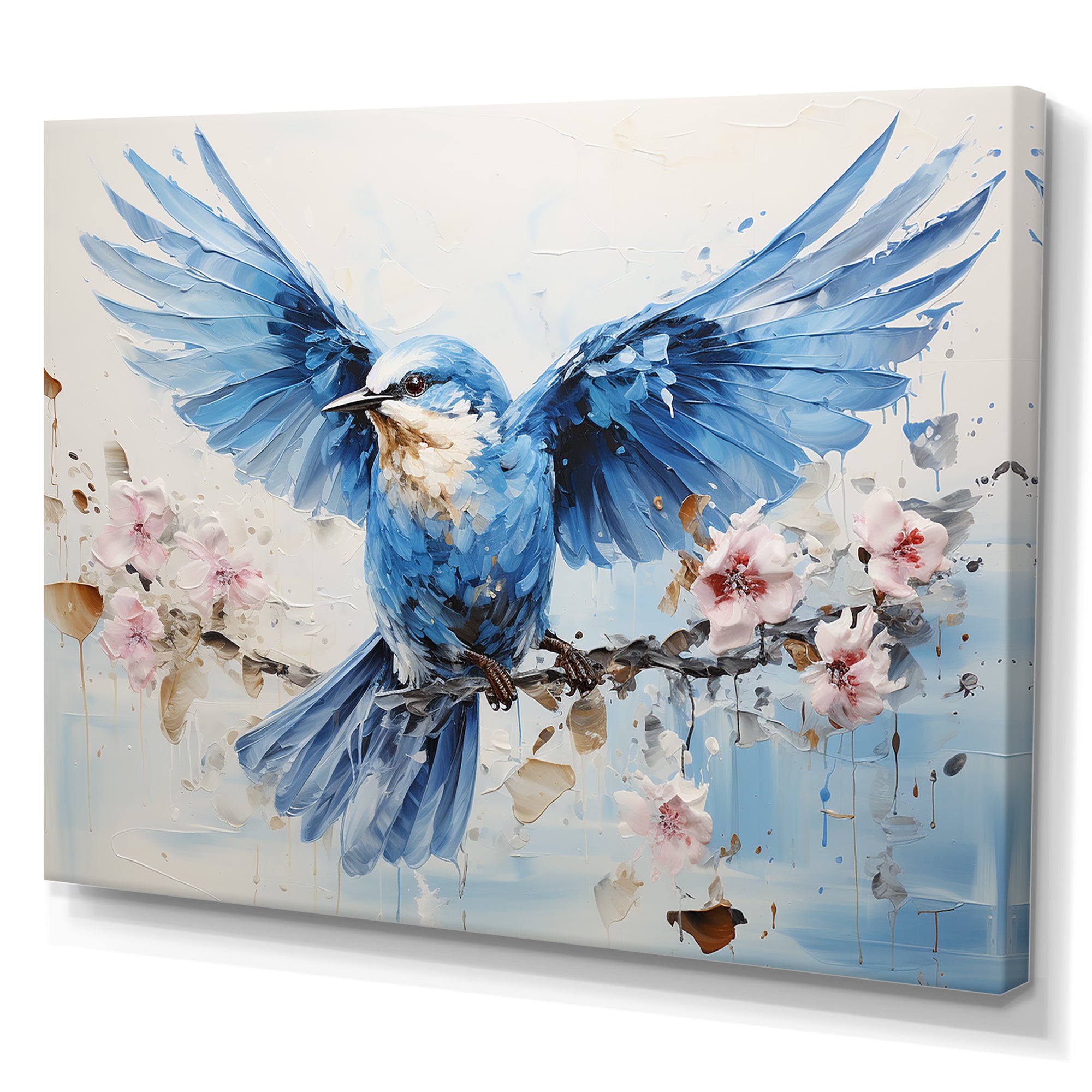 Blue Hues A Serene Scene Of Birds - Bird Large Canvas Wall Art