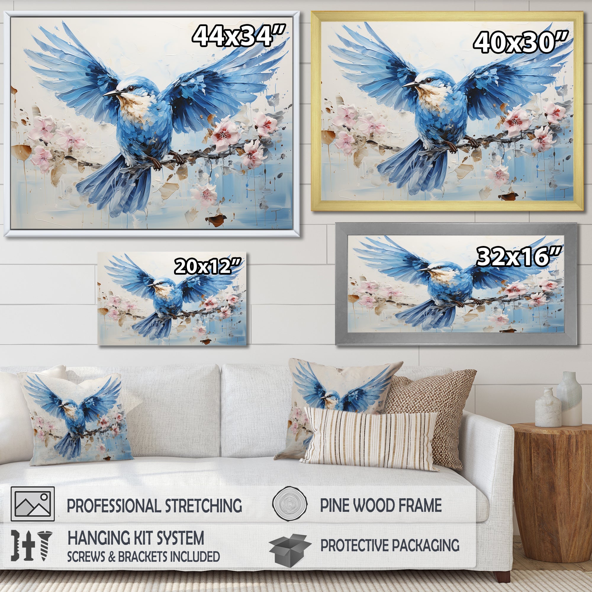 Blue Hues A Serene Scene Of Birds - Bird Large Canvas Wall Art