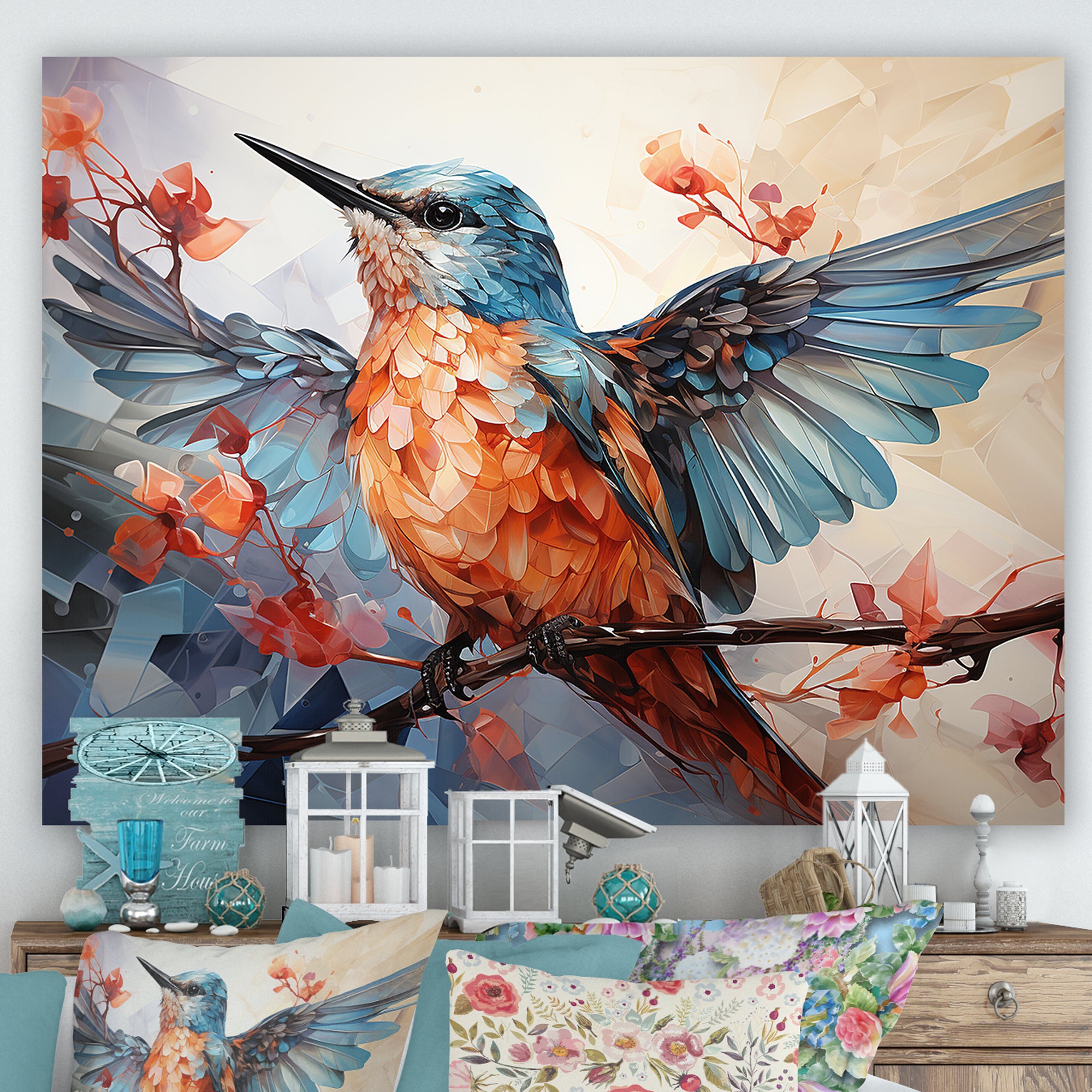 Geometric Birds In Cubist Skies - Bird Canvas Wall Art